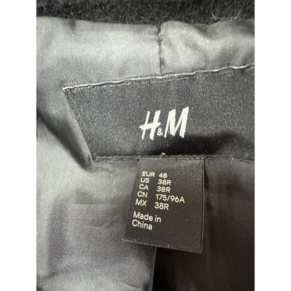 Men H&M Pea Coat US 38 R Large Size Black   Overcoat Peacoat - Picture 7 of 9